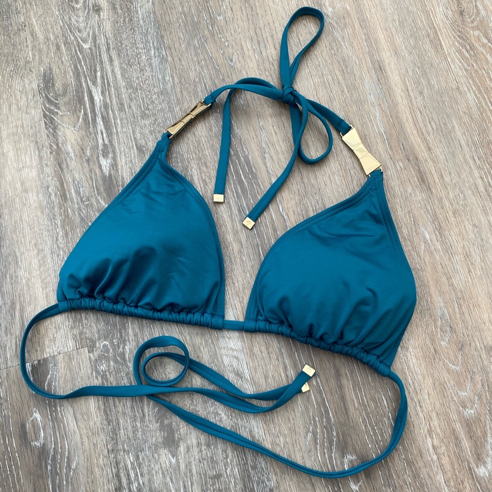 kate spade Teal Triangle Bikini Top with Gold Accents